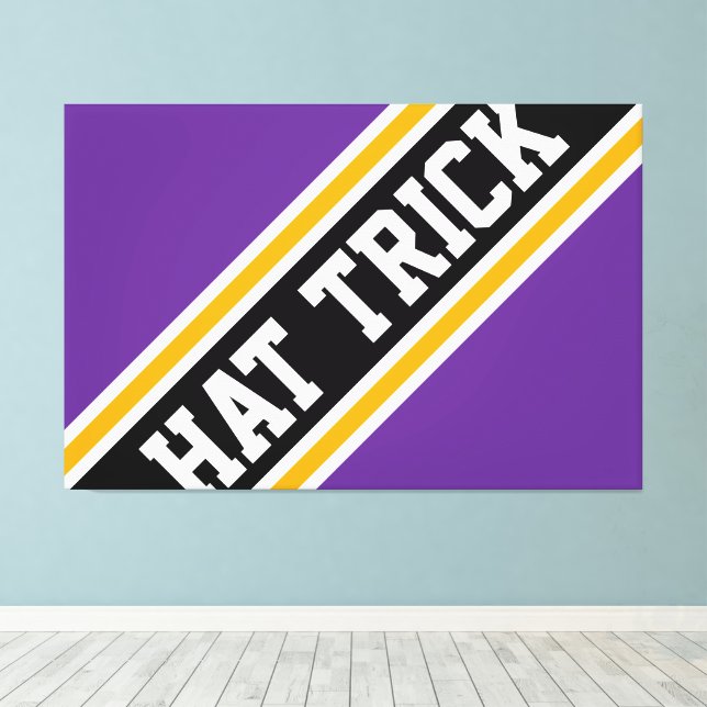 HAT TRICK Fun Athletic Bold Purple Black Stripes Canvas Print (Insitu(Wood Floor))