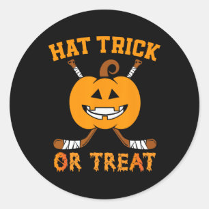 Hat Trick Or Treat Fun Ice Hockey Halloween Costum Classic Round Sticker