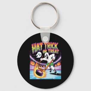 Hat Trick Or Treat Funny Ice Hockey Ghost Hallowee Key Ring