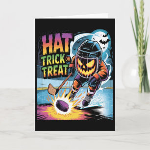 Hat Trick Or Treat Funny Ice Hockey Halloween Pump Card