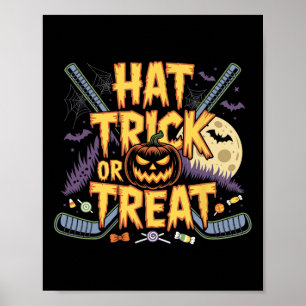 Hat Trick Or Treat Ice Hockey Halloween Fun Poster