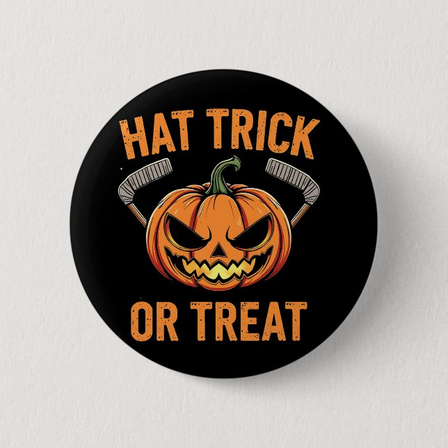 Hat Trick or Treat Spooky Halloween ice Hockey   6 Cm Round Badge (Front)