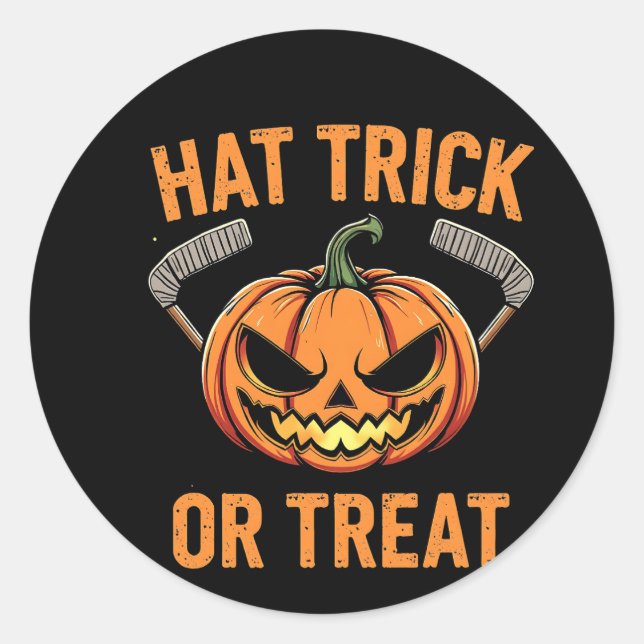 Hat Trick or Treat Spooky Halloween ice Hockey   Classic Round Sticker (Front)