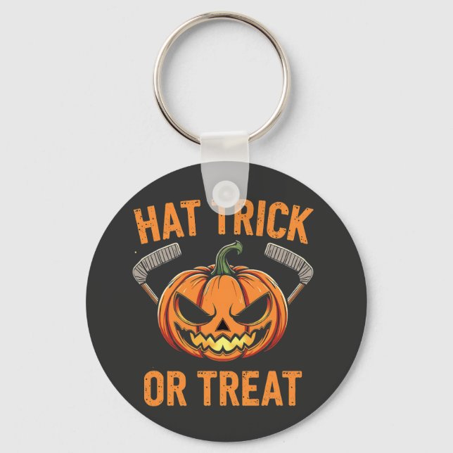 Hat Trick or Treat Spooky Halloween ice Hockey   Key Ring (Front)