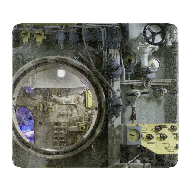 hatch on an old retro submarine cutting board (Front)