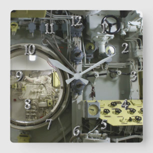 hatch on an old retro submarine square wall clock