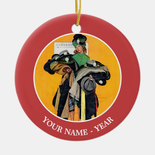 Hatcheck Girl Ceramic Tree Decoration (Front)