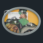 Hatcheck Girl Oval Belt Buckle<br><div class="desc">Artist: Norman Rockwell | Hat check girl loaded down with coats and hats</div>