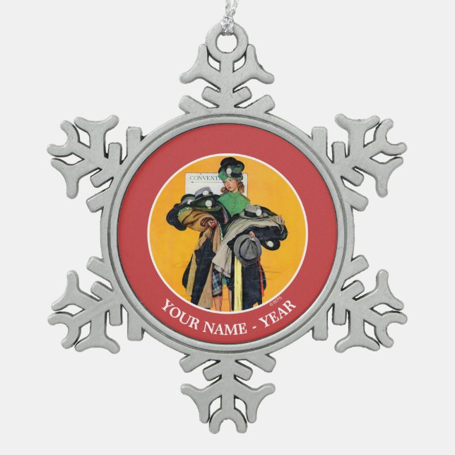 Hatcheck Girl Snowflake Pewter Christmas Ornament (Front)