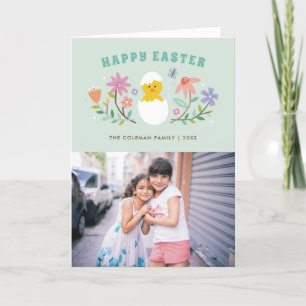Hatched Floral Easter Holiday Photo Card - Mint
