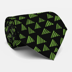 Hatched Triangles 250319 - Avocado Green on Black Tie