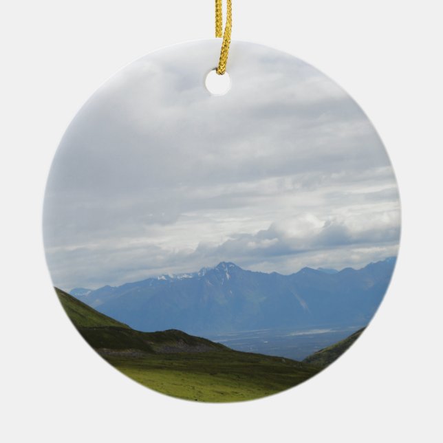 Hatchers Pass Mountain View Alaska Ceramic Tree Decoration (Front)