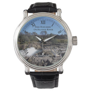 Hatchery on feather river on a round watch. watch
