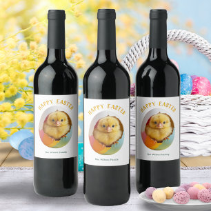 Hatching Chick Colourful Egg Happy Easter Wine Label