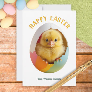 Hatching Chick Colourful Egg Personalised Easter Holiday Card