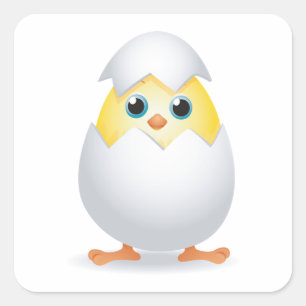 Hatching Chick Yellow Baby Chicken in Egg Shell Square Sticker
