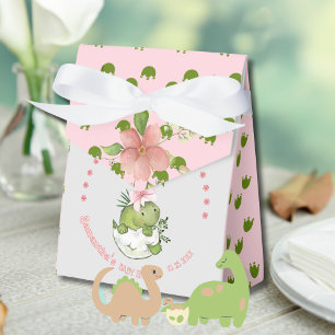 Hatching Dino with Pink Bow Baby Shower Favour Box