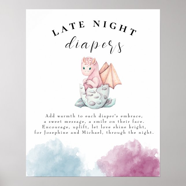 Hatching Dragon Baby Shower Late Night Diapers  Poster (Front)