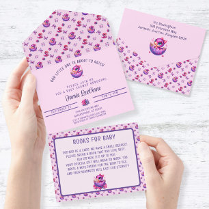 Hatching Soon Baby Pink Dinosaur Baby Shower All In One Invitation