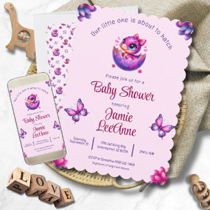 Hatching Soon Baby Pink Dinosaur Baby Shower Invitation