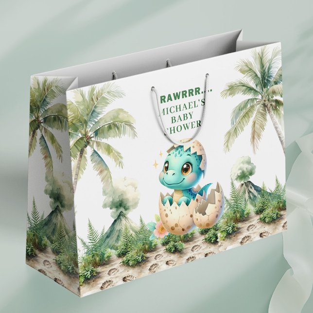 Hatching Soon Baby Shower Gift Bag Dino Theme (Hatching Soon Baby Shower Gift Bag Dino Theme)