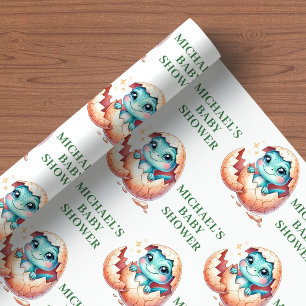 Hatching Soon Baby Shower Wrapping Paper Dino Them