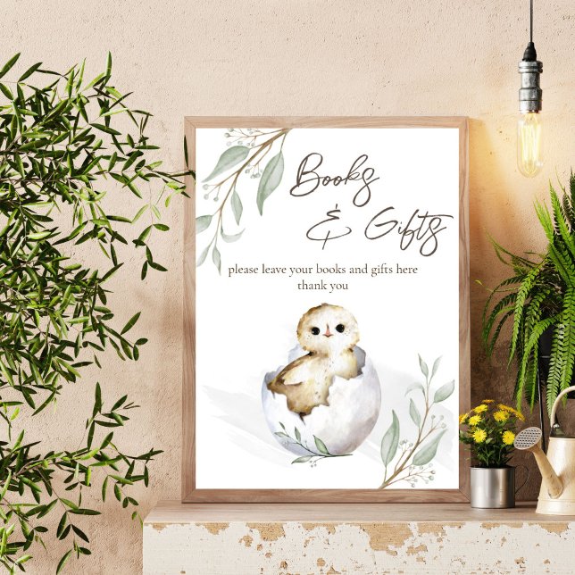 Hatching soon bird baby shower books gifts sign (Hatching soon bird baby shower books and gifts table sign sweet little bird spring baby shower)