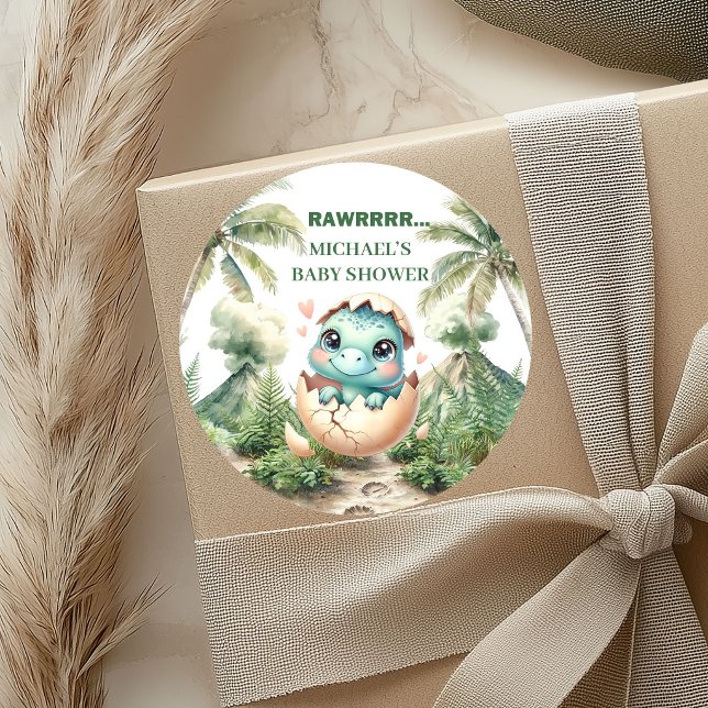 Hatching Soon Blue Dino Baby Shower Stickers (Hatching Soon Blue Dino Baby Shower Stickers)