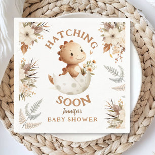 Hatching Soon! Boho Neutral Dinosaur Baby Shower Napkin