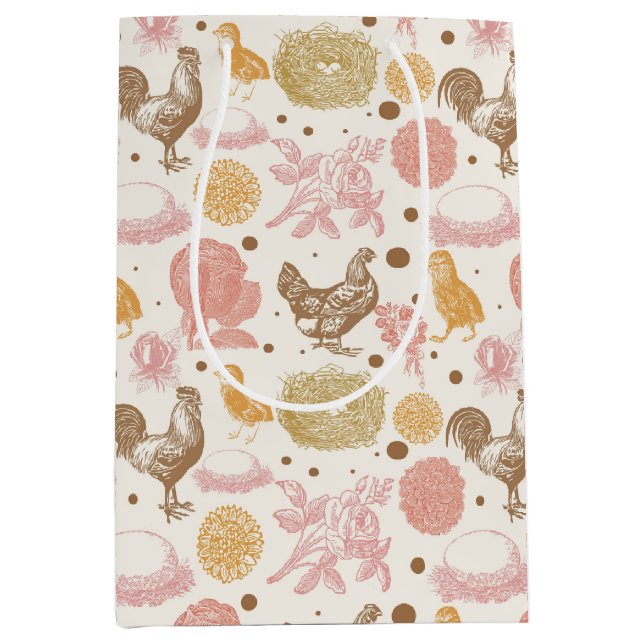 Hatching Soon Chicken Floral Pattern Medium Gift Bag (Front)