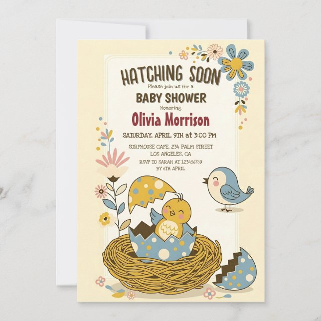 "Hatching Soon" Cute Baby Bird Baby Shower Invitation (Front)