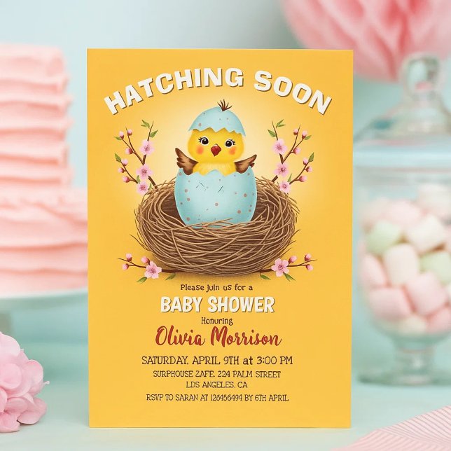 Hatching Soon Cute Chick Baby Shower Invitation –  (Creator Uploaded)