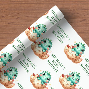 Hatching Soon Cute Dino Baby Shower Wrapping Paper