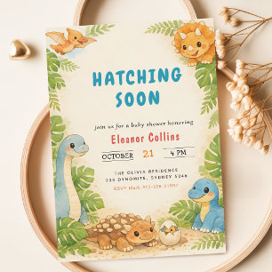 Hatching Soon Cute Dino Dinosaur Baby Shower Invitation