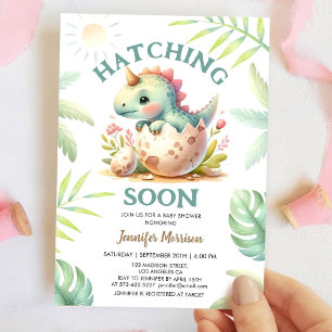 Hatching Soon! Cute Dino Dinosaur Girl Baby Shower Invitation