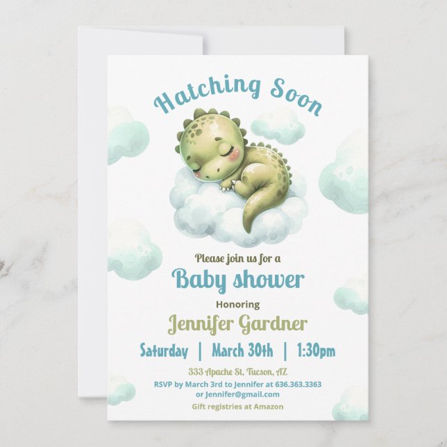 Hatching Soon Cute Dinosaur Baby Shower Boy Invitation (Front)