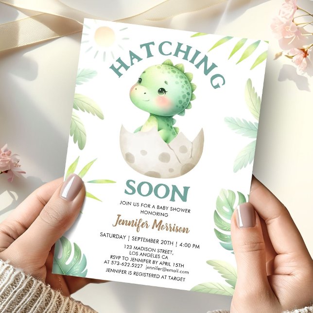 Hatching Soon Cute Dinosaur Baby Shower Invitation (Creator Uploaded)