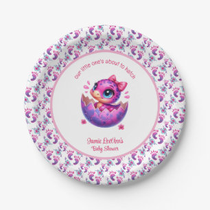 "Hatching Soon" Cute Dinosaur Baby Shower Paper Plate