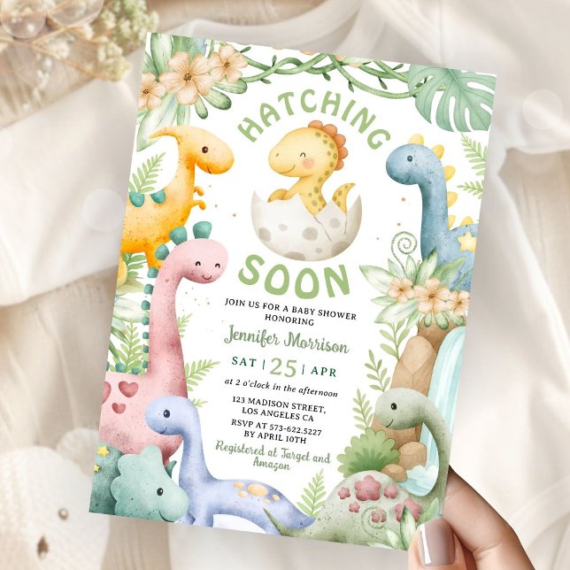 Hatching Soon Dino Baby Shower Gender Neutral Invitation (Creator Uploaded)