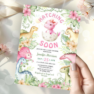 Hatching Soon Dino Girl Dinosaur Baby Shower Invitation
