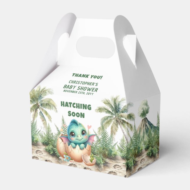 Hatching Soon Dinosaur Baby Party Favour Box (Front Side)