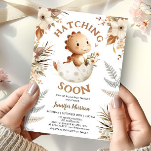 Hatching Soon! Dinosaur Baby Shower Boho Neutral  Invitation