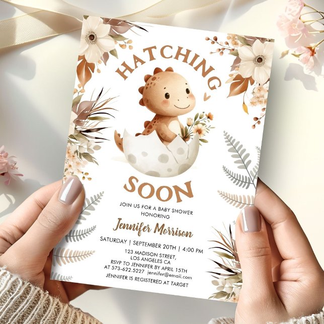 Hatching Soon! Dinosaur Baby Shower Boho Neutral  Invitation (Creator Uploaded)