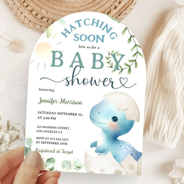Hatching Soon Dinosaur Baby Shower Boy Blue Cute Invitation (Creator Uploaded)