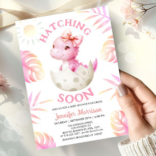 Hatching Soon Dinosaur Baby Shower Girl Invitation