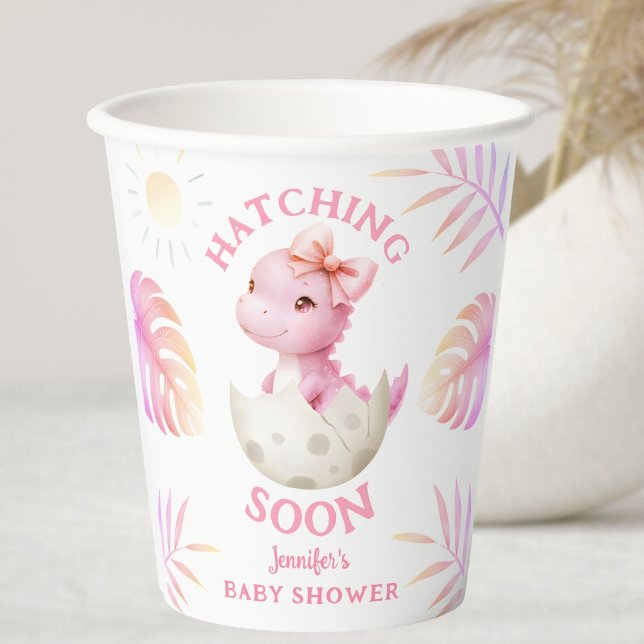 Hatching Soon Dinosaur Baby Shower Girl Pink Paper Cups (Creator Uploaded)