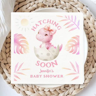 Hatching Soon Dinosaur Baby Shower Girl Pink Paper Napkin