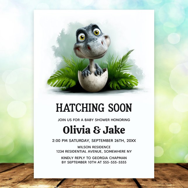 Hatching Soon Dinosaur Baby Shower Invitation (Creator Uploaded)