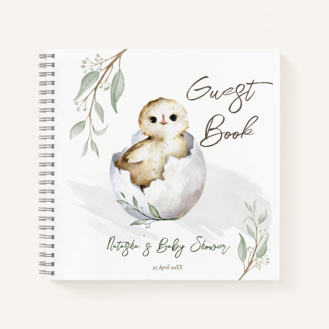 Hatching soon little bird baby shower guest book (Front)