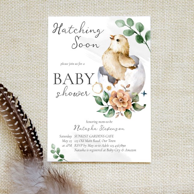 Hatching soon little bird inside egg baby shower invitation (Creator Uploaded)